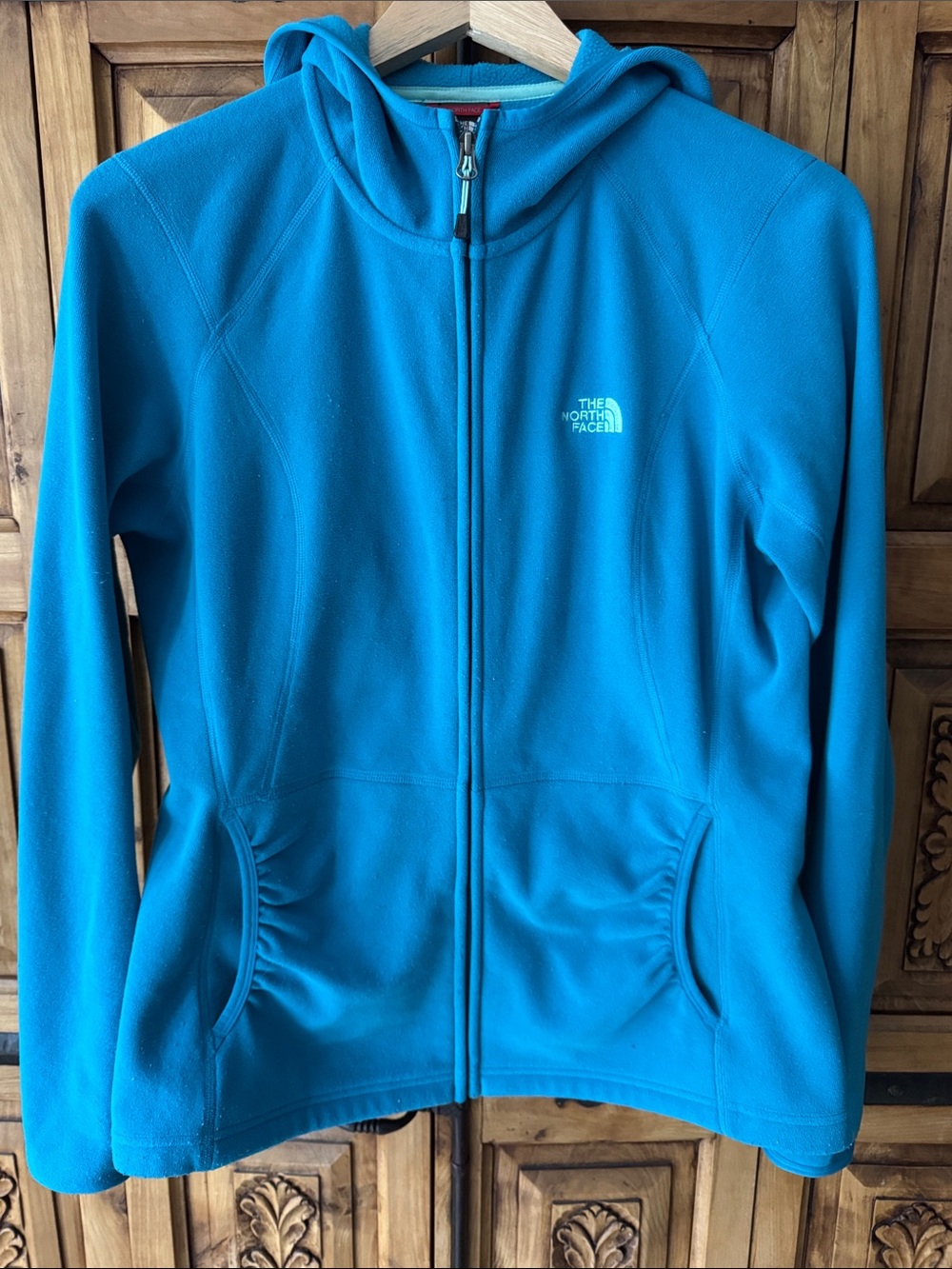 The North Face Women's Teal Blue Hooded Teddy Fleece Jacket